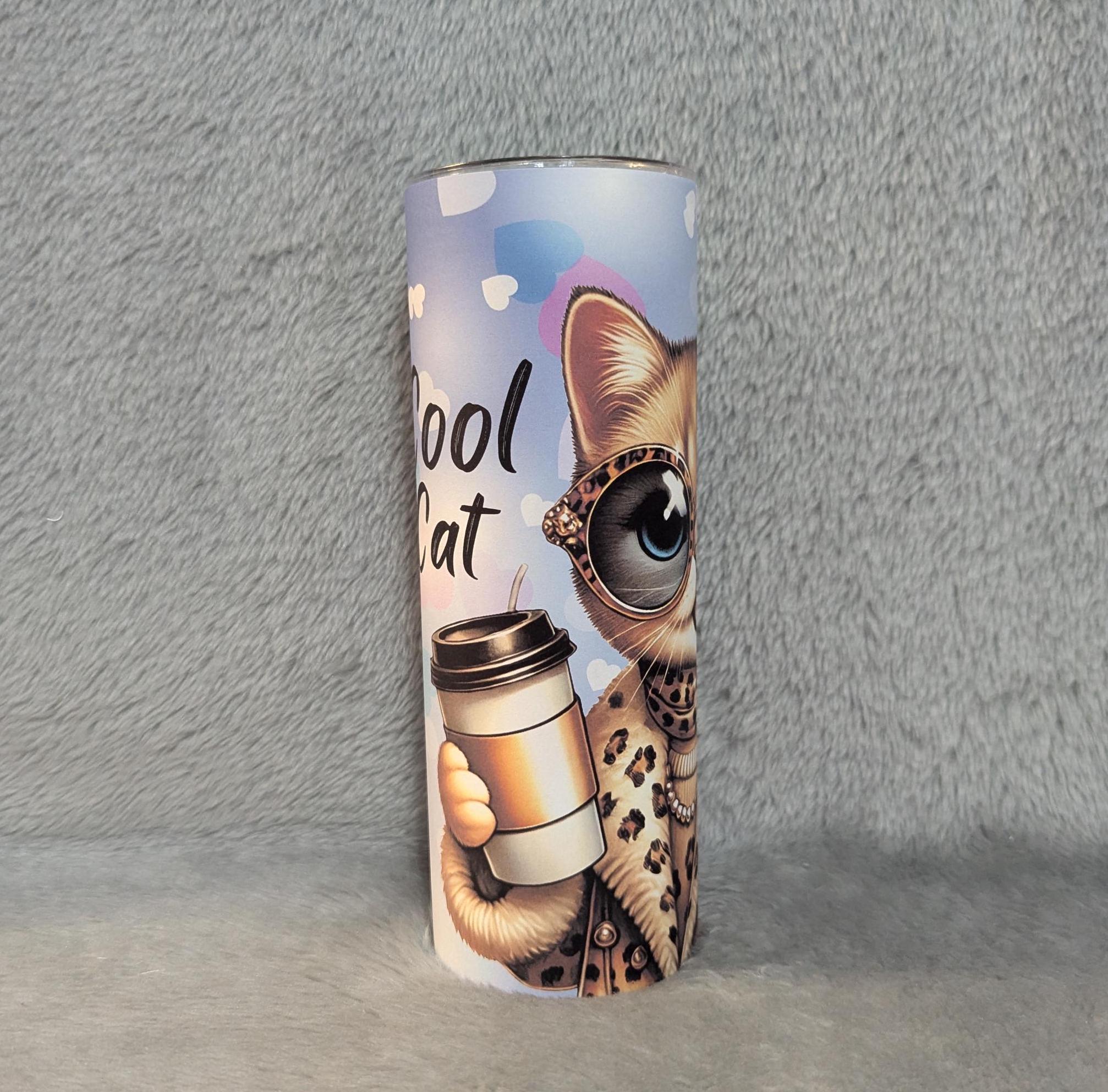 Fun Cool Cat Tumbler 20oz With Reusable Straw, Can Be Personalized