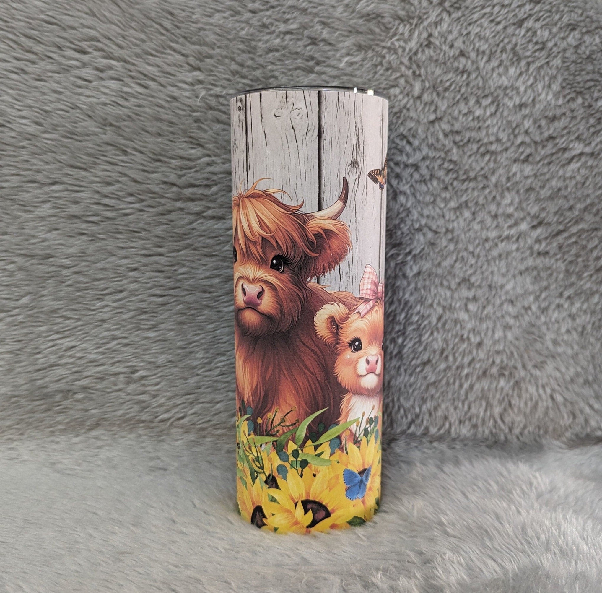 Adorable Highland Cow and Calf Tumbler 20oz With Reusable Straw, Can Be Personalized
