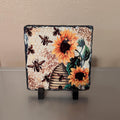 Sunflower and Bees Slate Picture With Display Legs