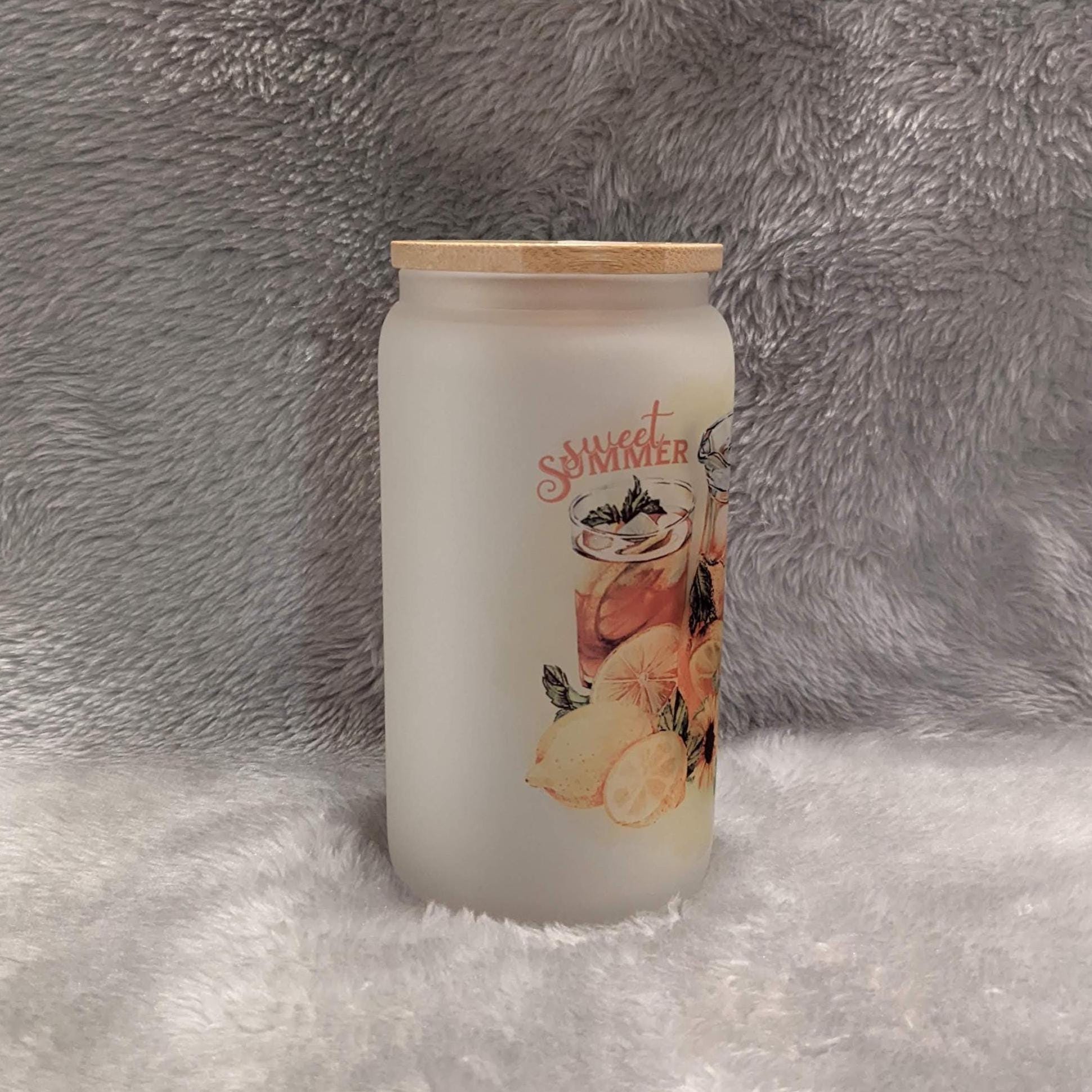 Sweet Summer Frosted Glass with Bamboo Lid & Reusable Straw