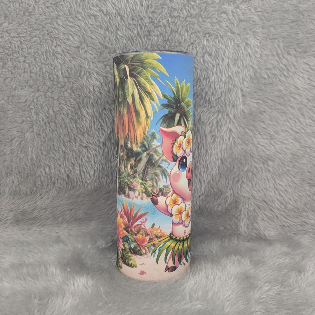 Fun Hula Pig Tumbler 20oz With Reusable Straw, Can Be Personalized