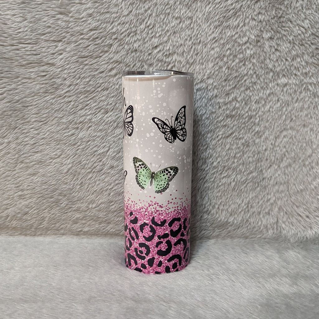 Butterfly Tumbler With A Glitter Design 20oz With Reusable Straw, Can Be Personalized