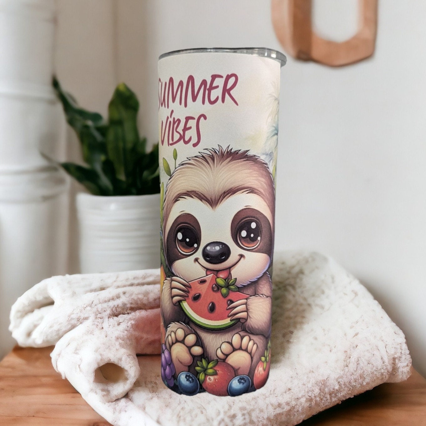Summer Vibes Sloth Tumbler 20oz With Reusable Straw