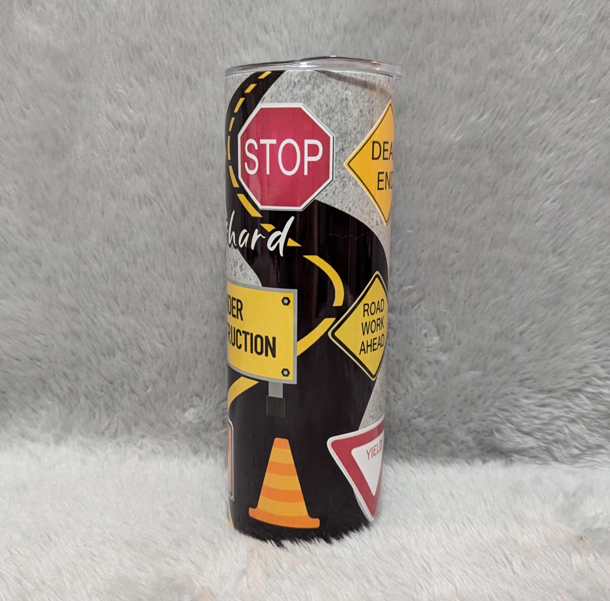 Construction Tumbler 20oz With Reusable Straw, Can Be Personalized