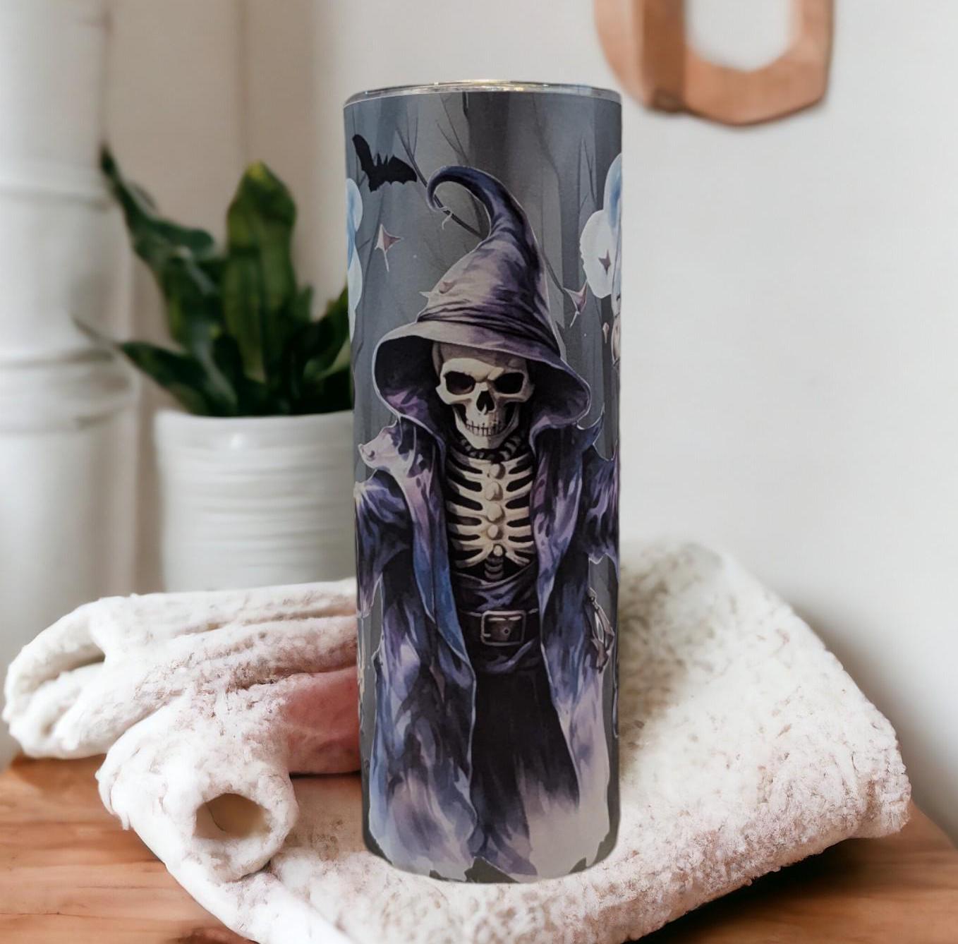Skeleton Goblin Tumbler 20oz With Reusable Straw, Can Be Personalized