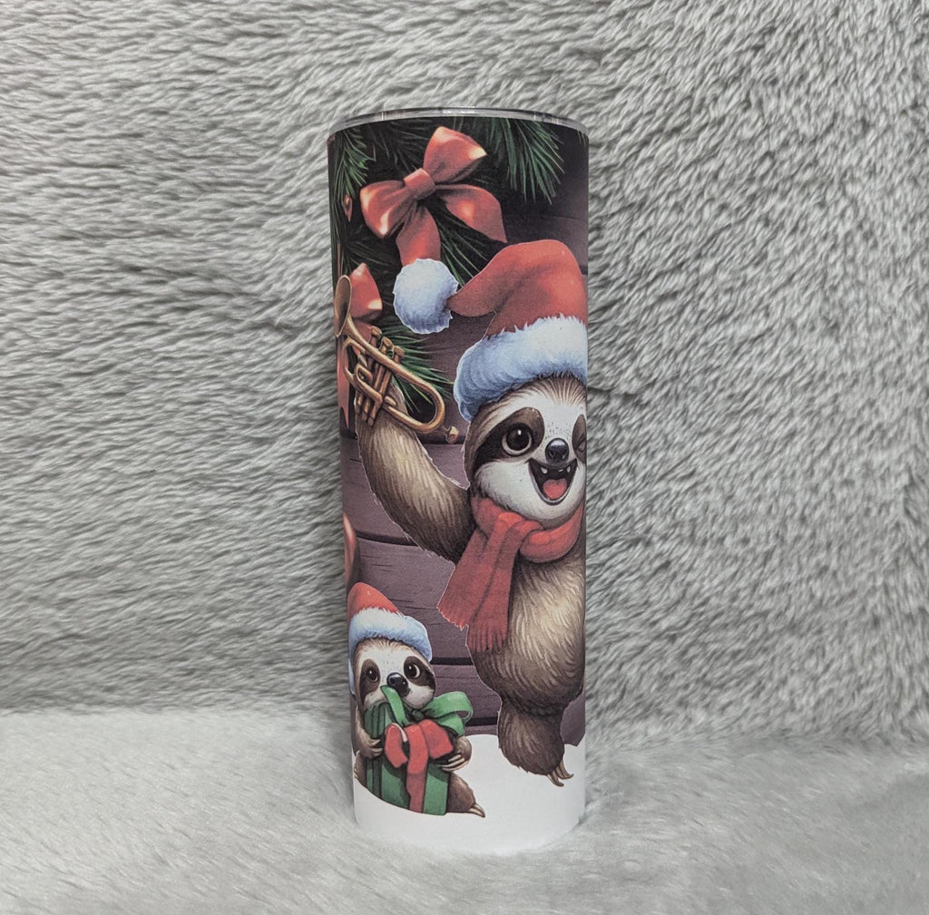 Christmas Sloth Tumbler 20oz With Reusable Straw, Can Be Personalized