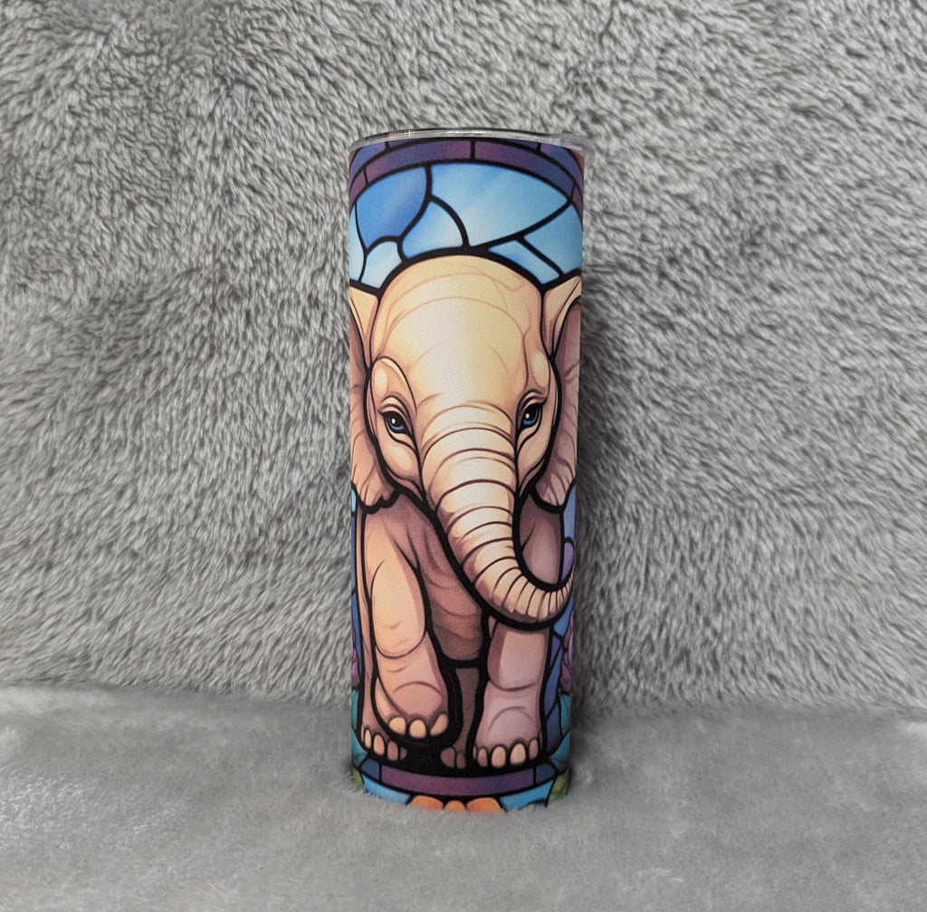 Elephant Tumbler with Stained Glass Design 20oz With Reusable Straw, Can Be Personalized