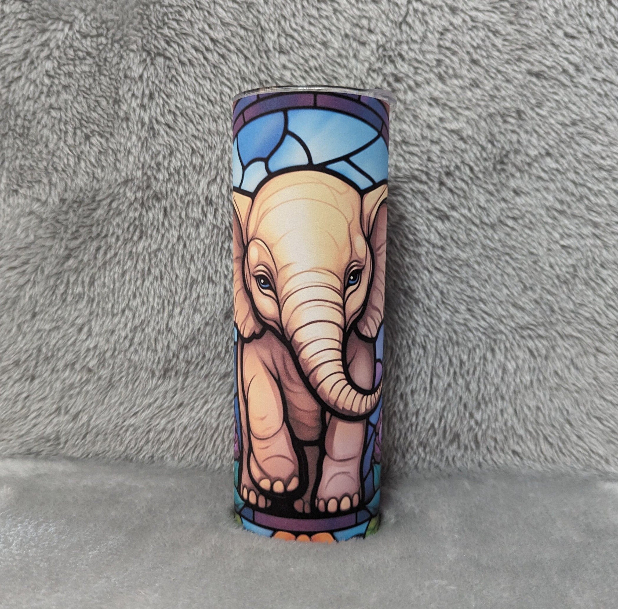 Elephant Tumbler with Stained Glass Design 20oz With Reusable Straw, Can Be Personalized