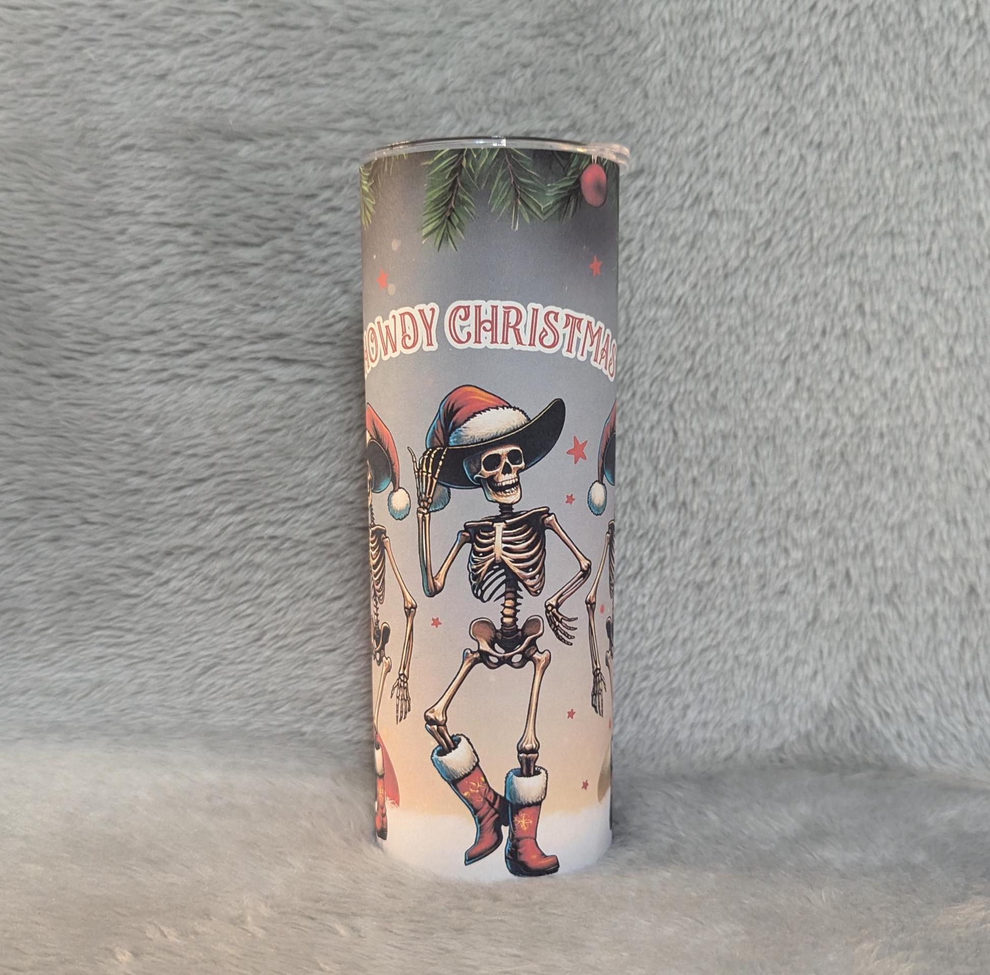 Howdy Christmas Skeleton Tumbler 20oz With Reusable Straw