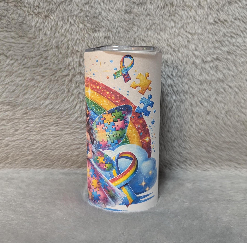 Autism Awareness Tumbler With A Pretty Fairy 15oz With Reusable Straw, Can Be Personalized