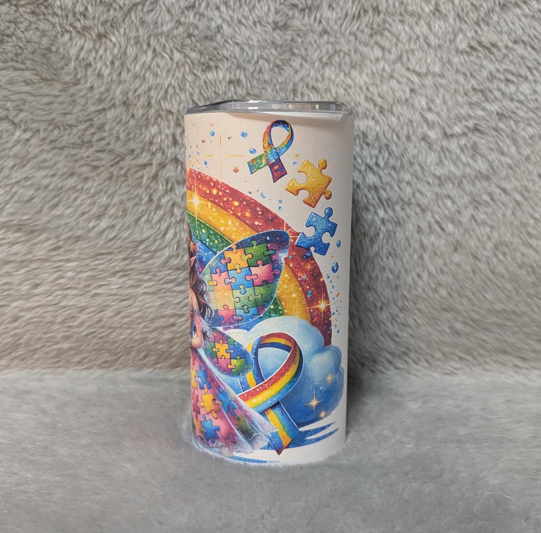 Autism Awareness Tumbler With A Pretty Fairy 15oz With Reusable Straw, Can Be Personalized