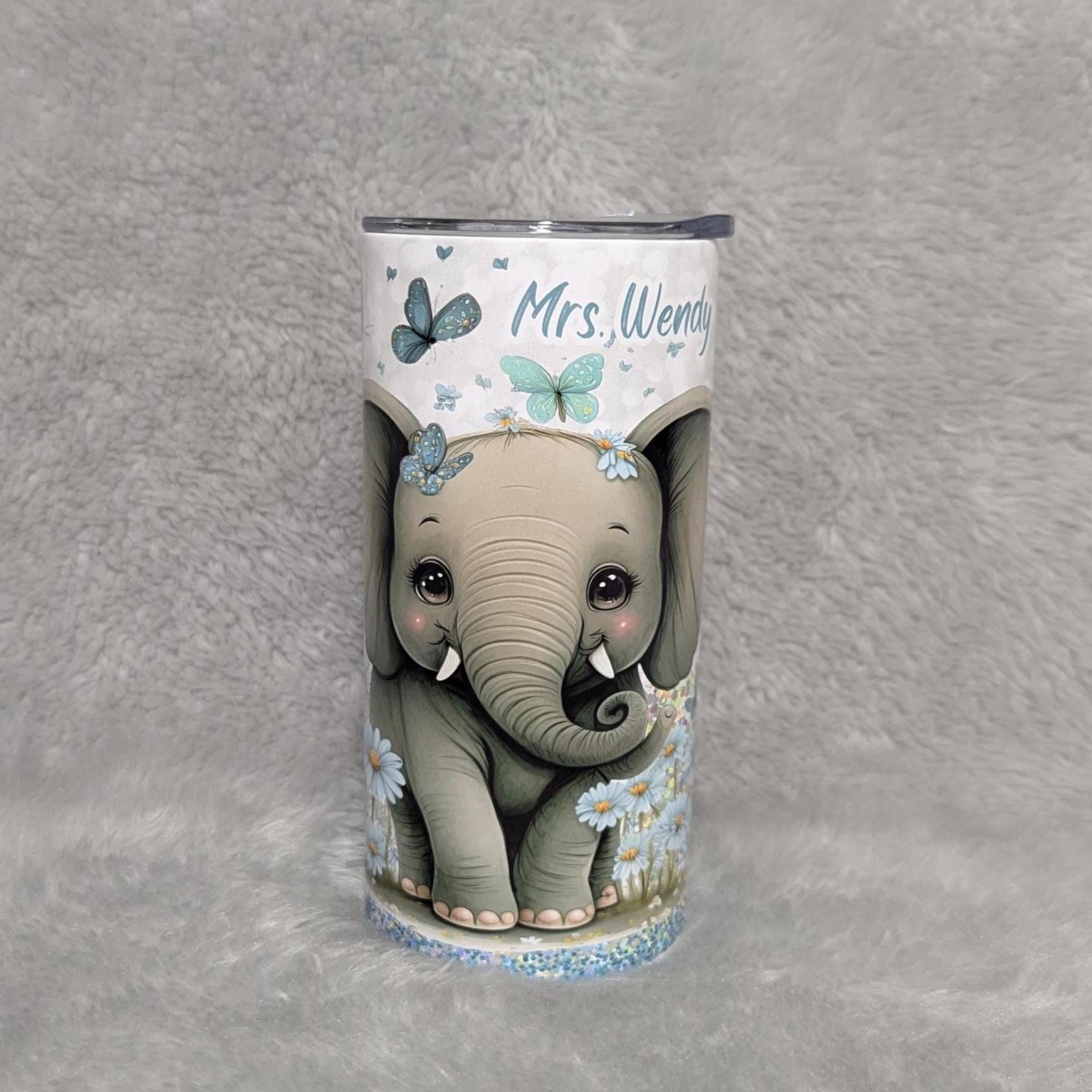 Kids Elephant Tumbler 15oz With Reusable Straw, Can Be Personalized