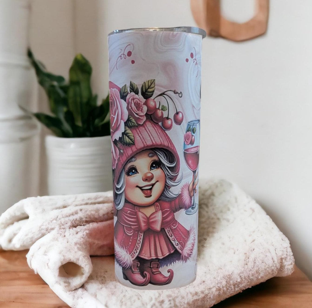 Wine Girl Gnome Tumbler 20oz With Reusable Straw, Can Be Personalized