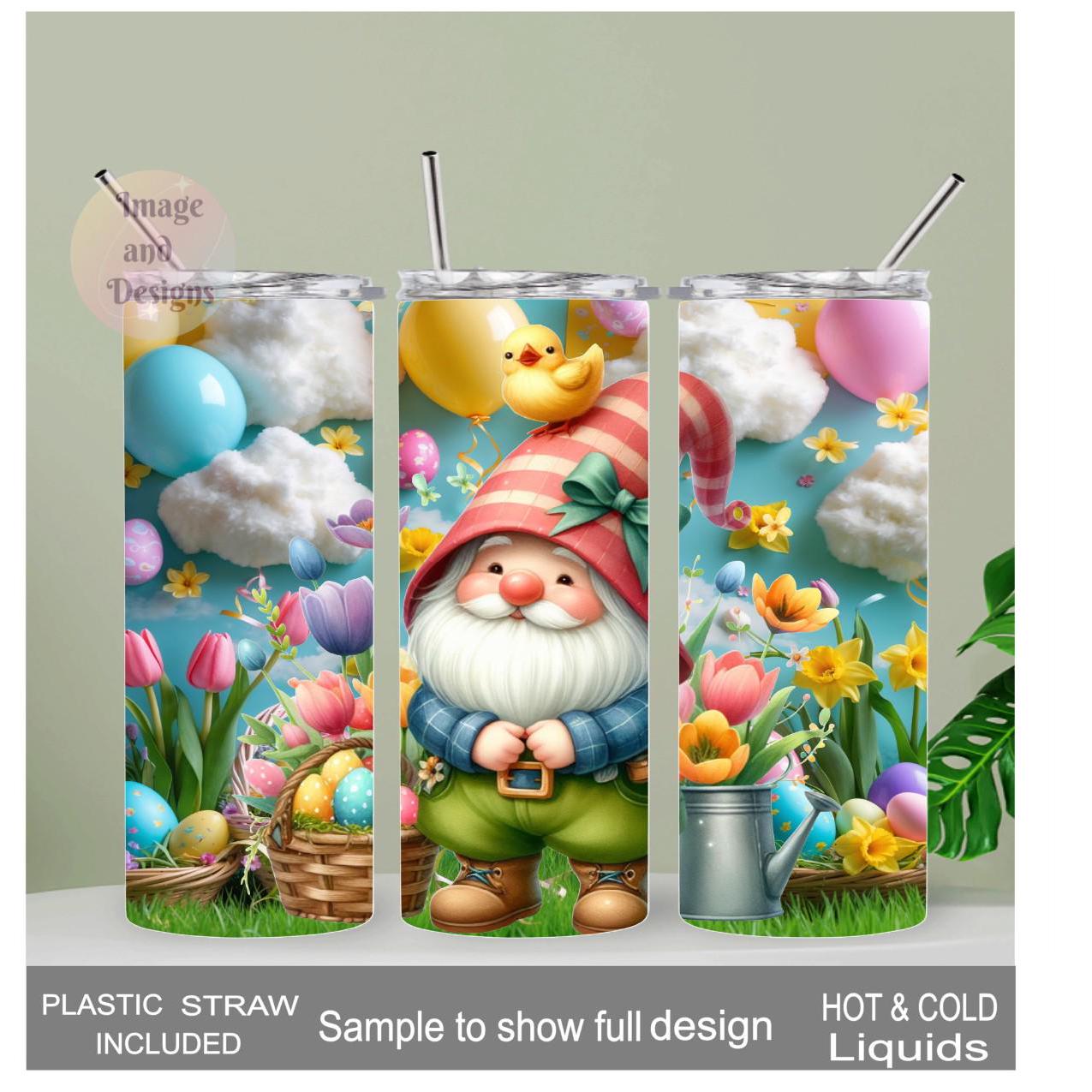 Cute Easter Gnome Tumbler 20oz With Reusable Straw, Can Be Personalized