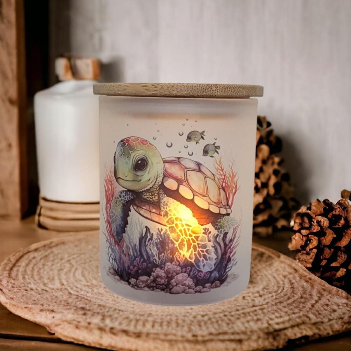 Sea Turtle Candle Holder With A Battery Operated Flickering Tea Light