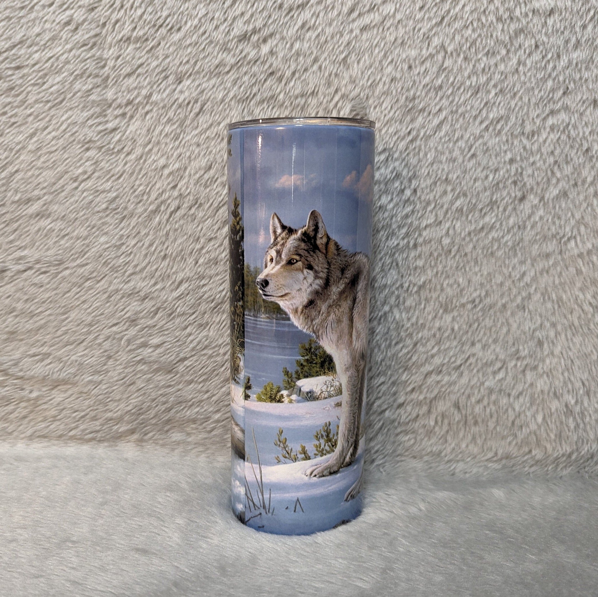 Winter Wolf Tumbler 20oz With Reusable Straw, Can Be Personalized