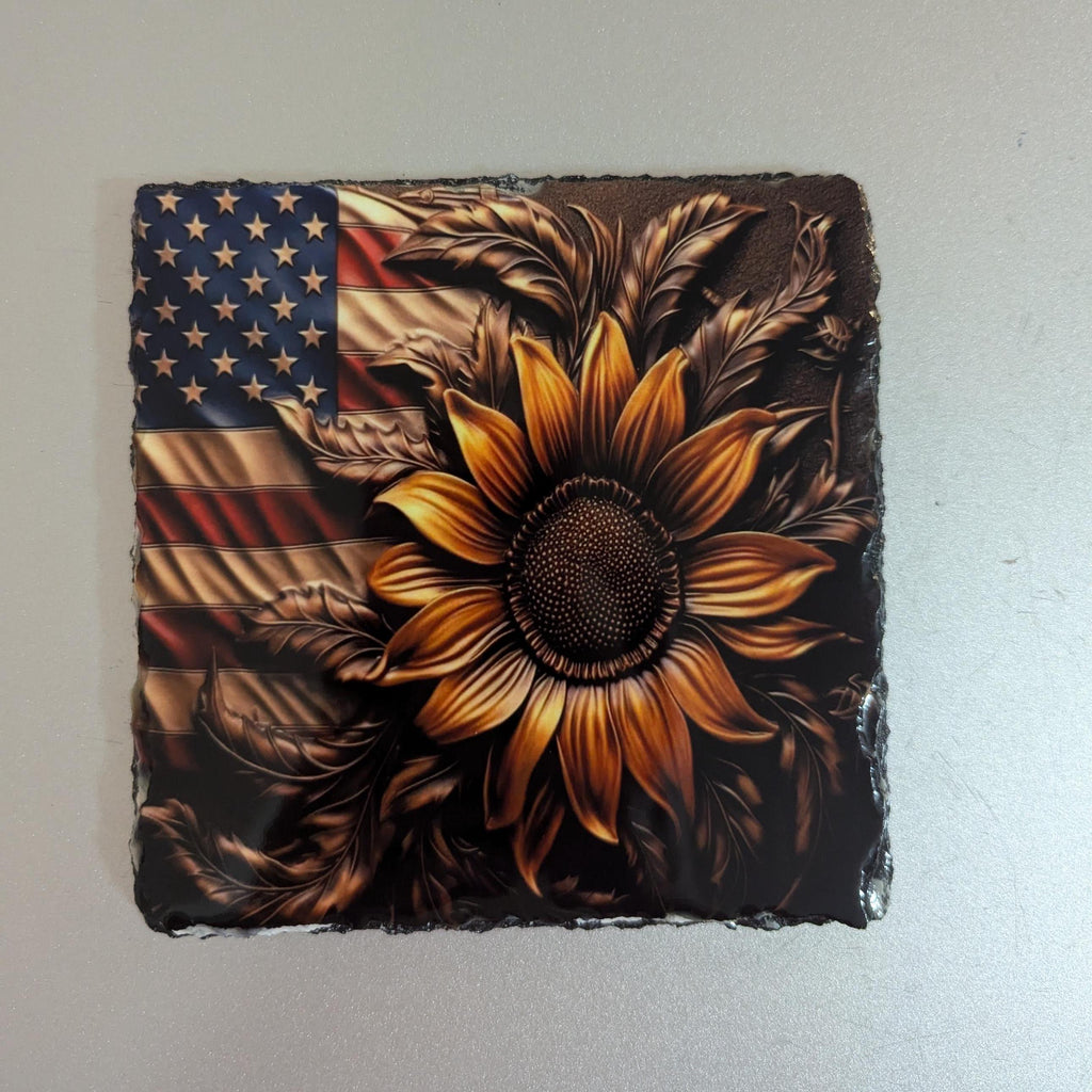 Sunflower With Flag Slate Picture With Display Legs