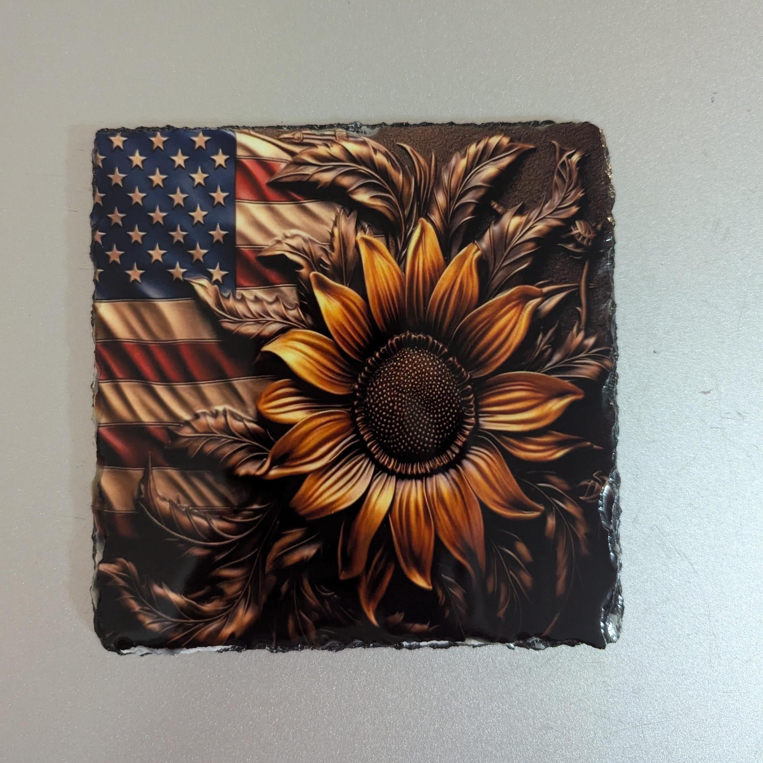 Sunflower With Flag Slate Picture With Display Legs