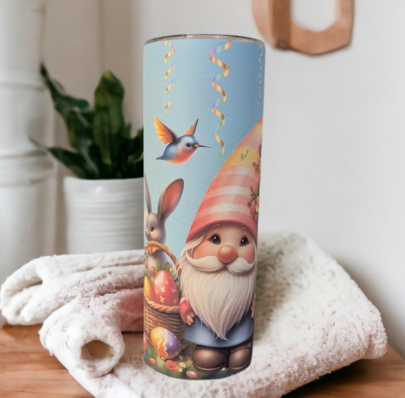 Easter Gnome Tumbler 20oz With Reusable Straw, Can Be Personalized