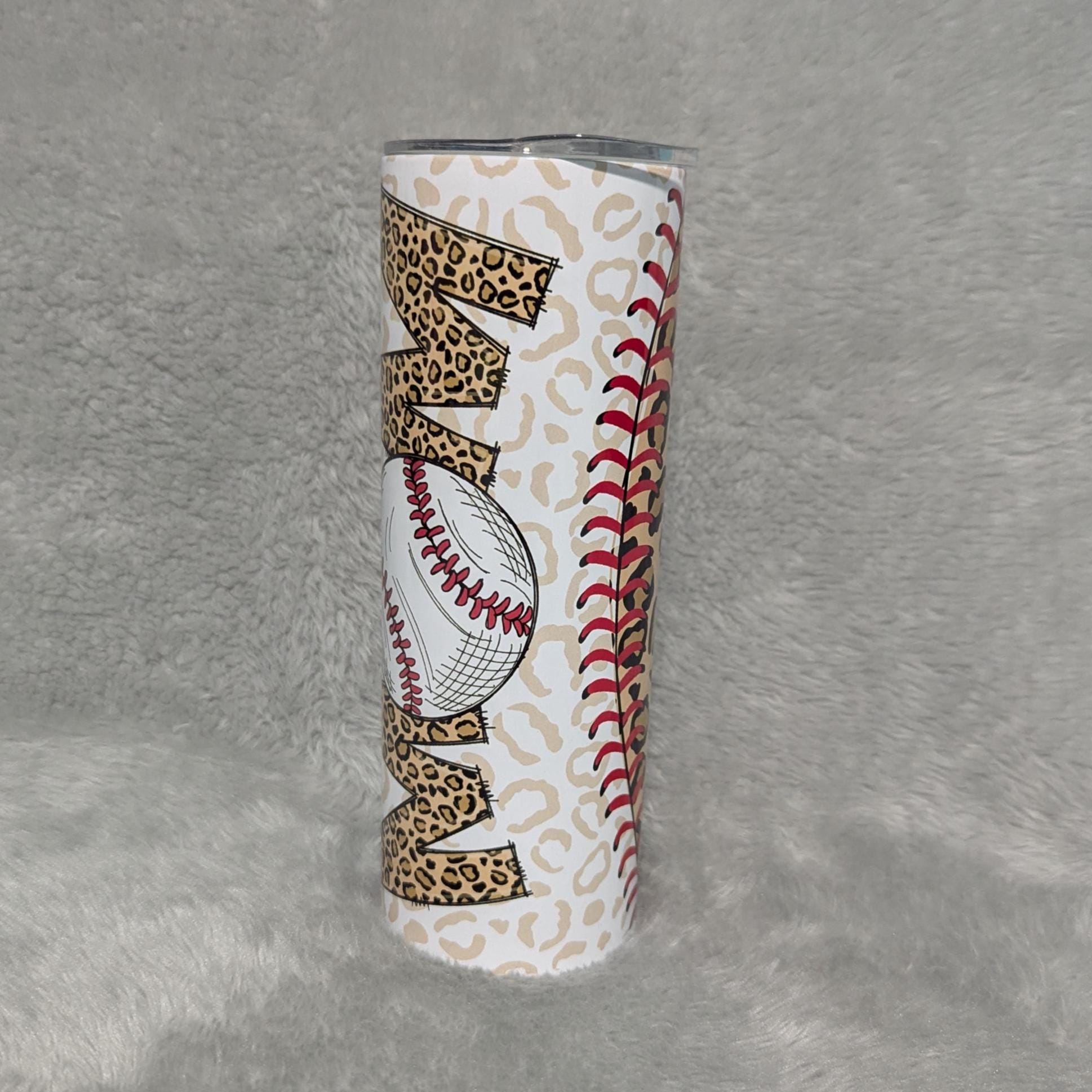 Baseball Mom Leopard Print Tumbler 20oz With Reusable Straw