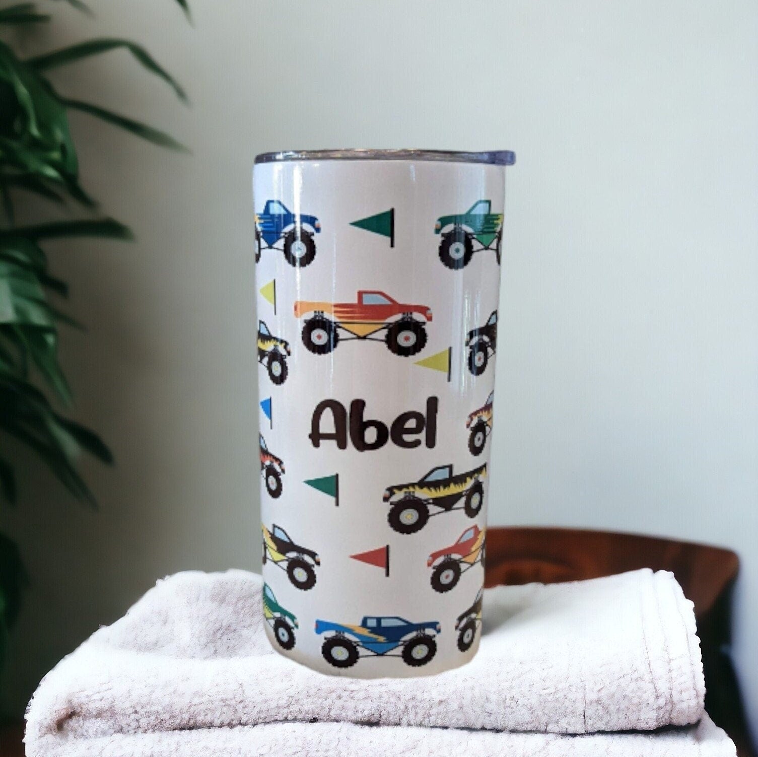 Kids Monster Truck Tumbler 15oz With Reusable Straw, Can Be Personalized