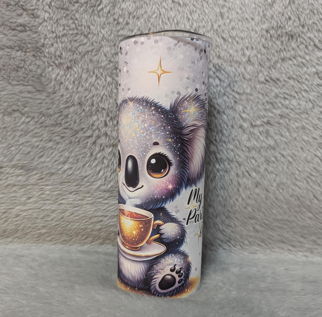 Cute Koala Bear Drinking Coffee Or Tea Saying My Favorite Part Of The Day Tumbler 20oz With Reusable Straw, Can Be Personalized