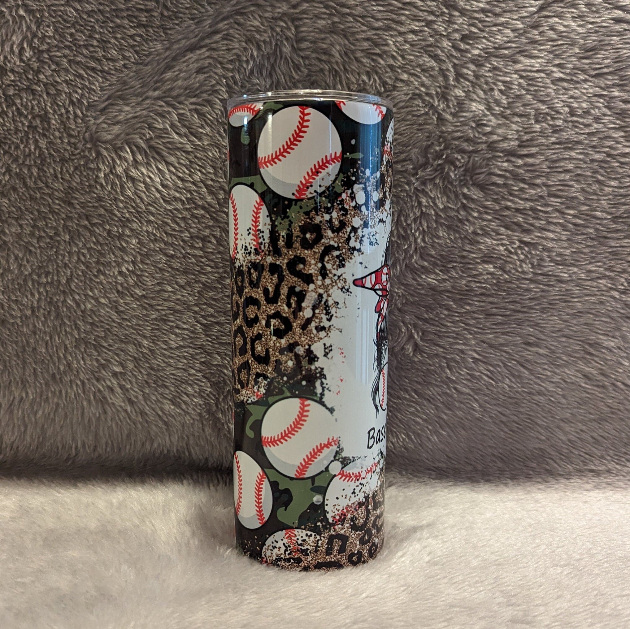 Baseball Tumbler For Mom 20oz With Reusable Straw, Can Be Personalized