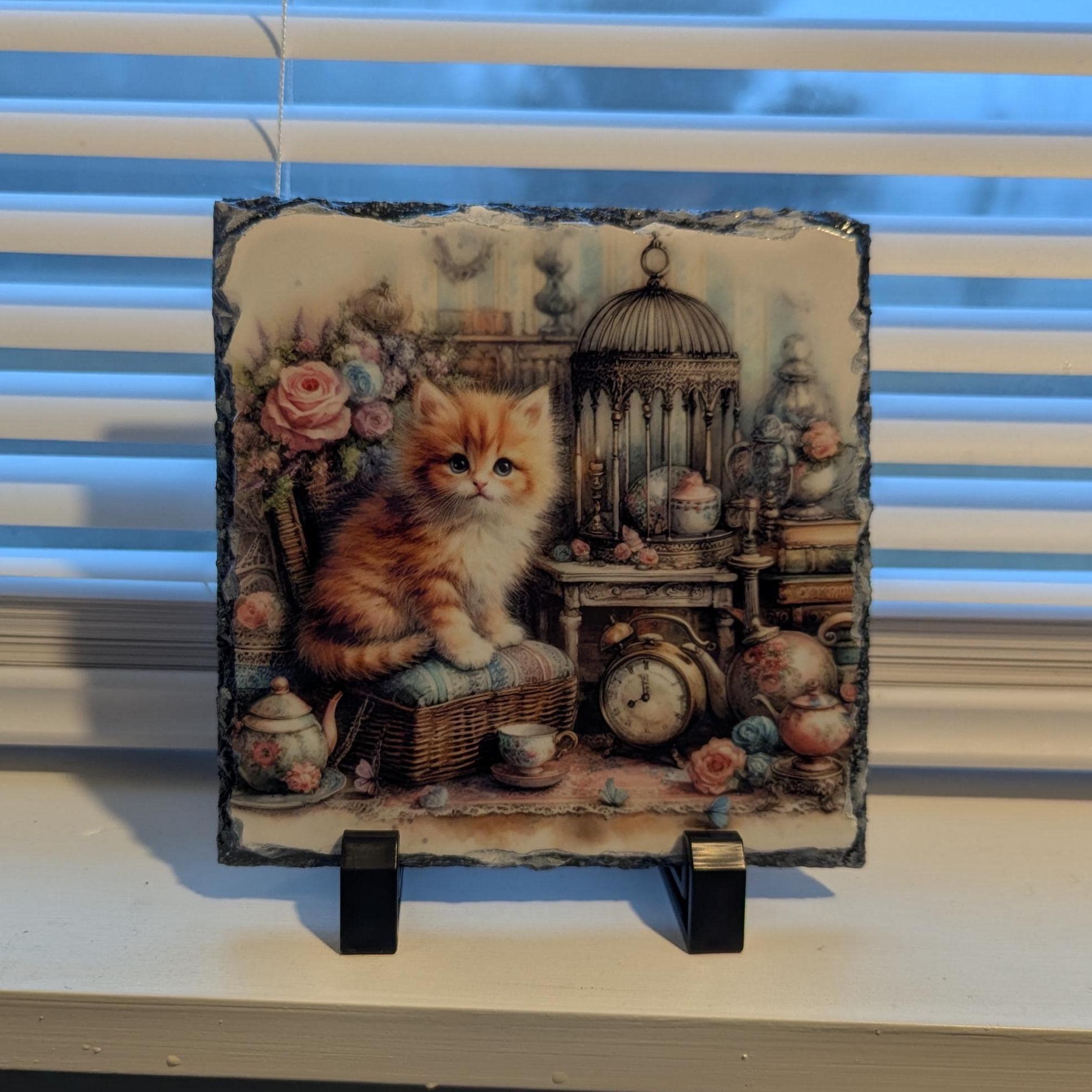 Orange Tabby Kitten Slate Picture With Display Legs