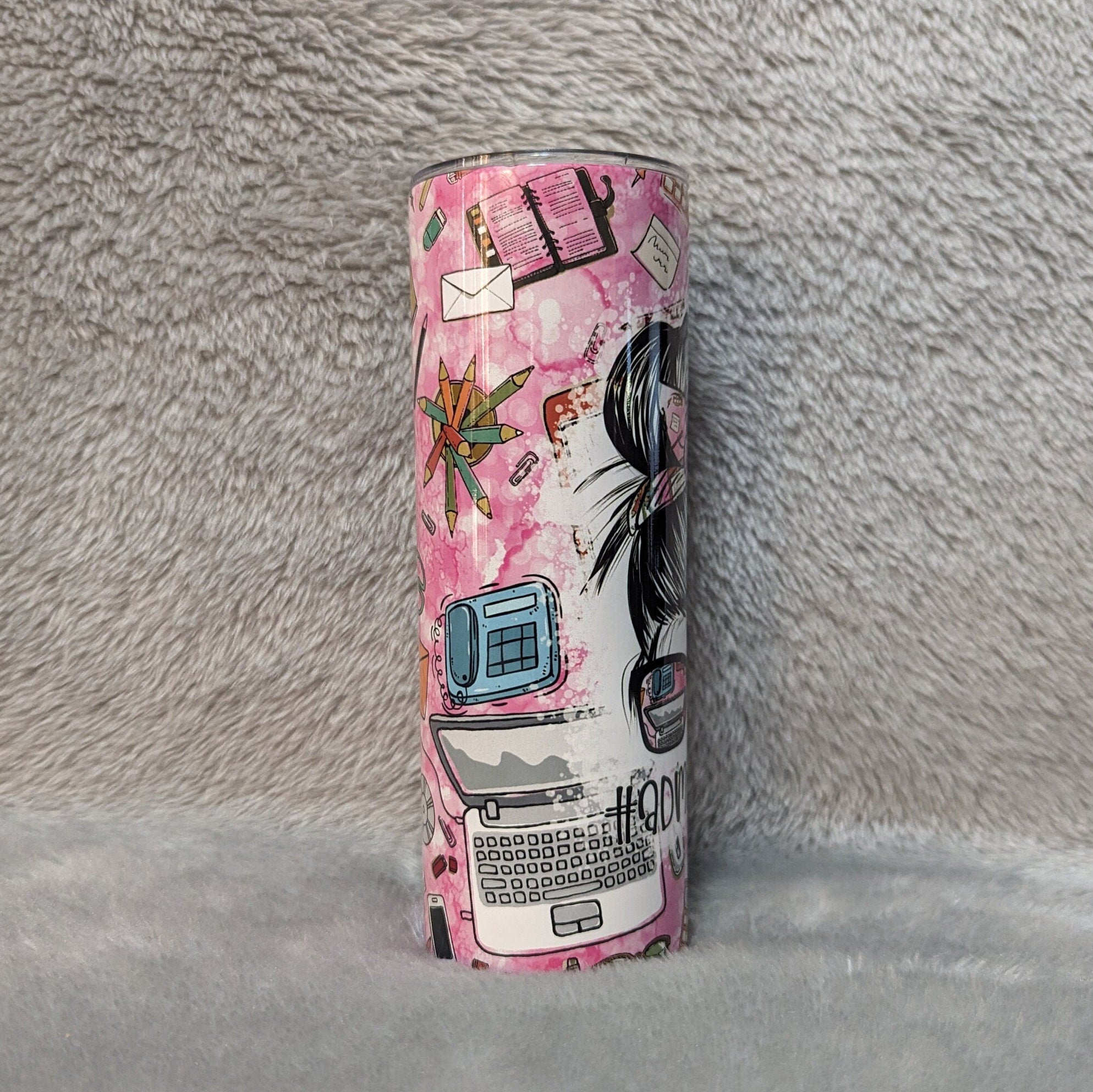 Admin Life Messy Bun Girl Tumbler 20oz With Reusable Straw, Can Be Personalized