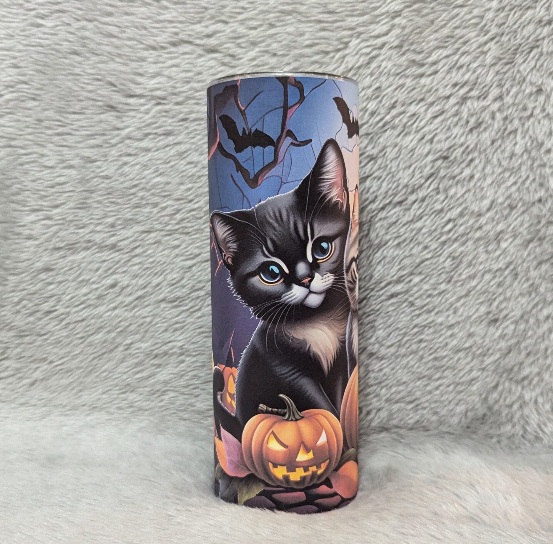 Cute Halloween Cat Tumbler 20oz With Reusable Straw, Can Be Personalized