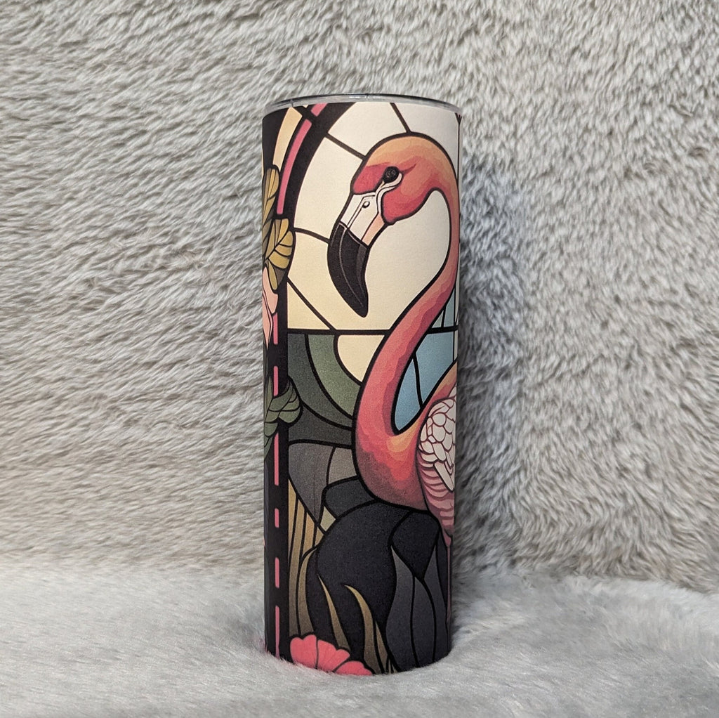 Flamingo Tumbler With A Stained Glass Design 20oz With Reusable Straw, Can Be Personalized