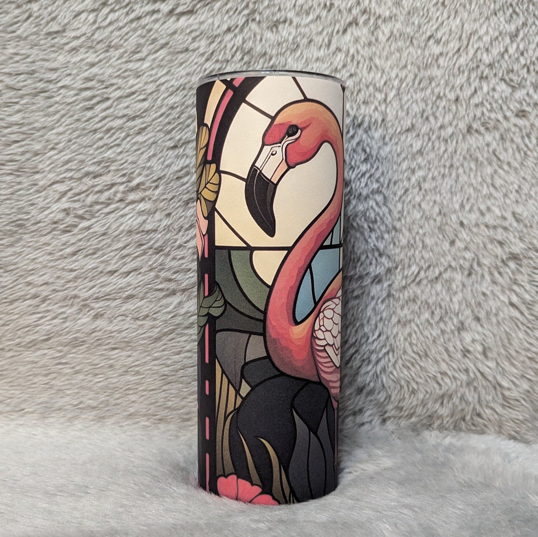 Flamingo Tumbler With A Stained Glass Design 20oz With Reusable Straw, Can Be Personalized