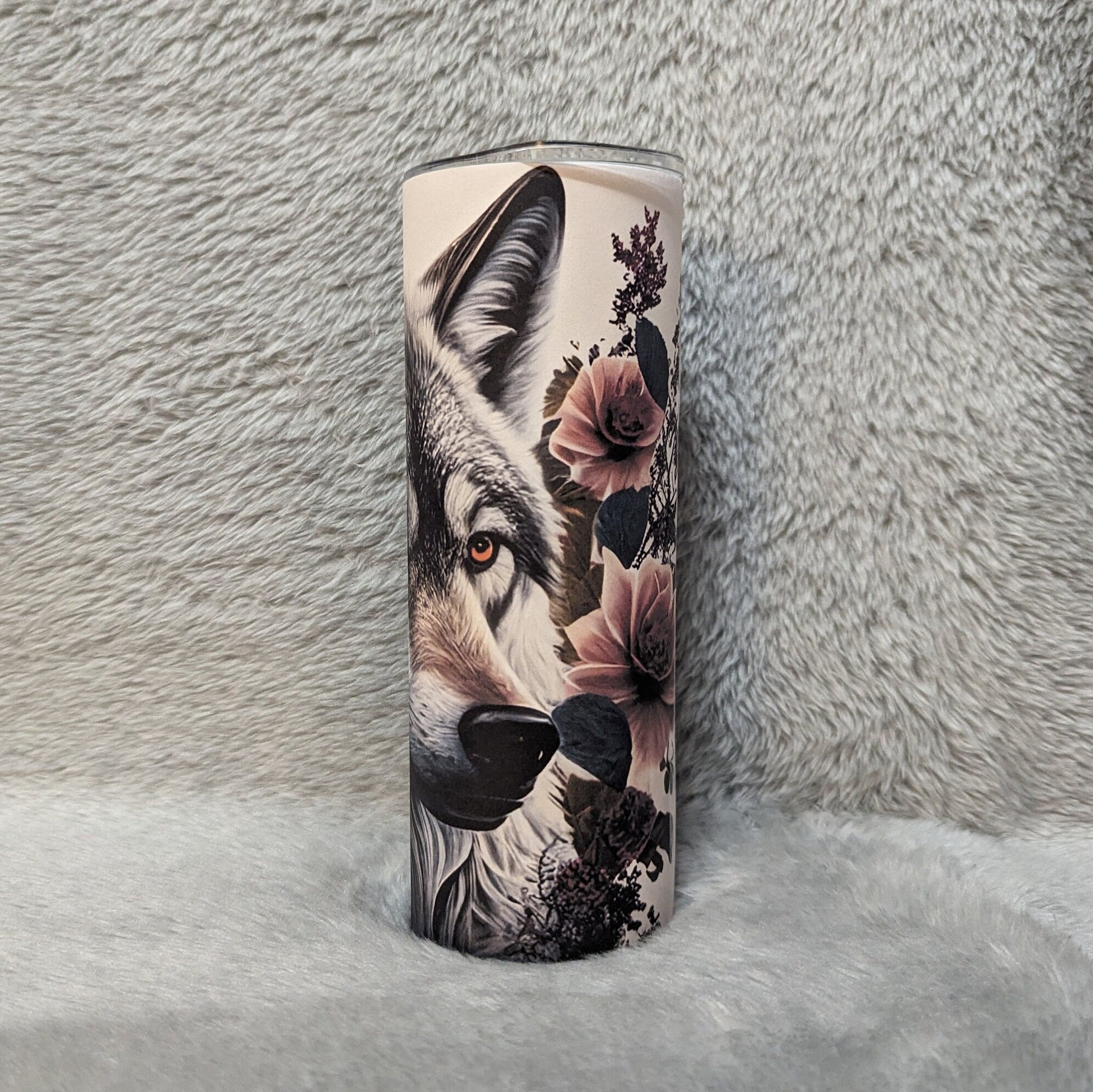 Beautiful Wolf Tumbler 20oz With Reusable Straw, Can Be Personalized