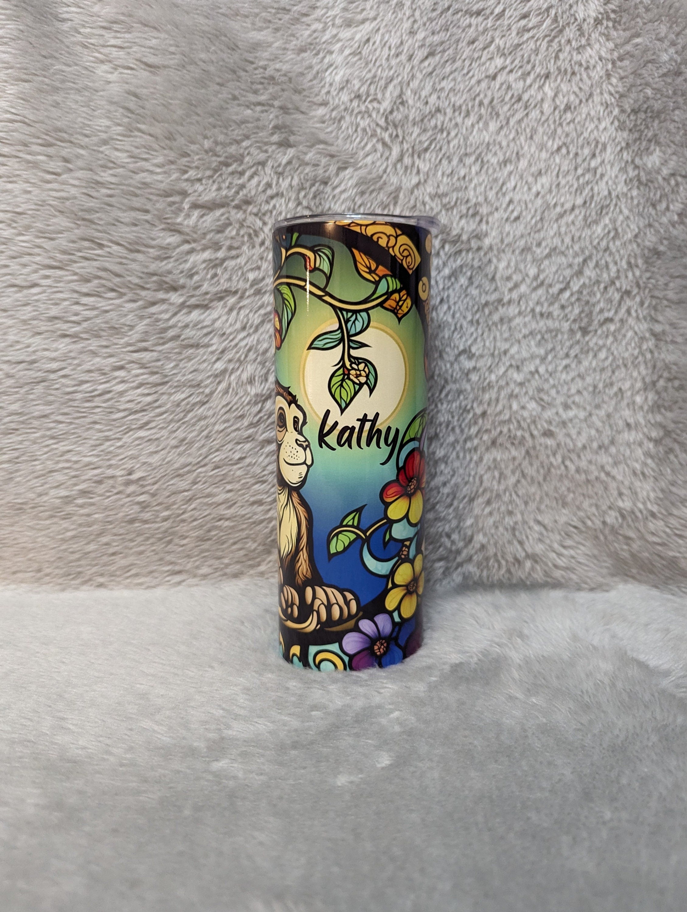Monkey Tumbler 20oz With Reusable Straw, Can Be Personalized