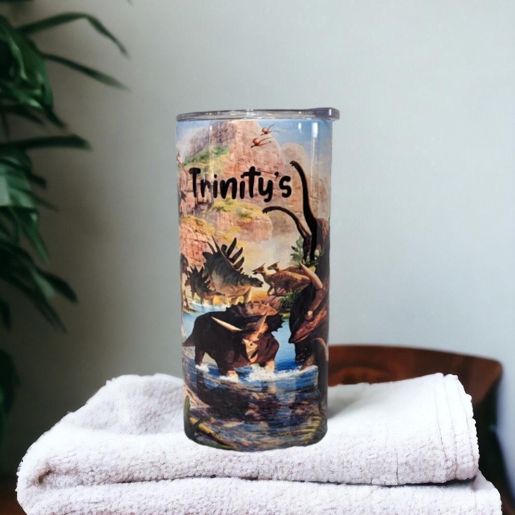 Kids Dinosaur Tumbler 15oz With Reusable Straw, Can Be Personalized
