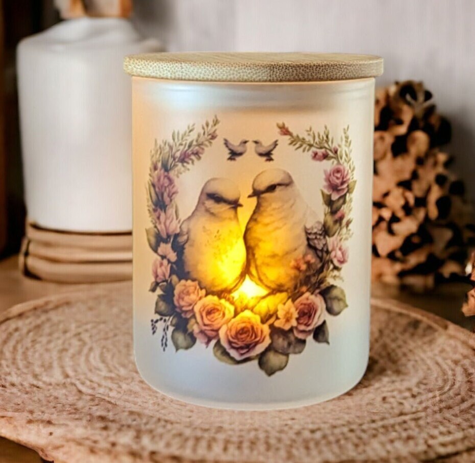 Dove Candle Holder With A Battery Operated Flickering Tea Light and Bamboo Lid
