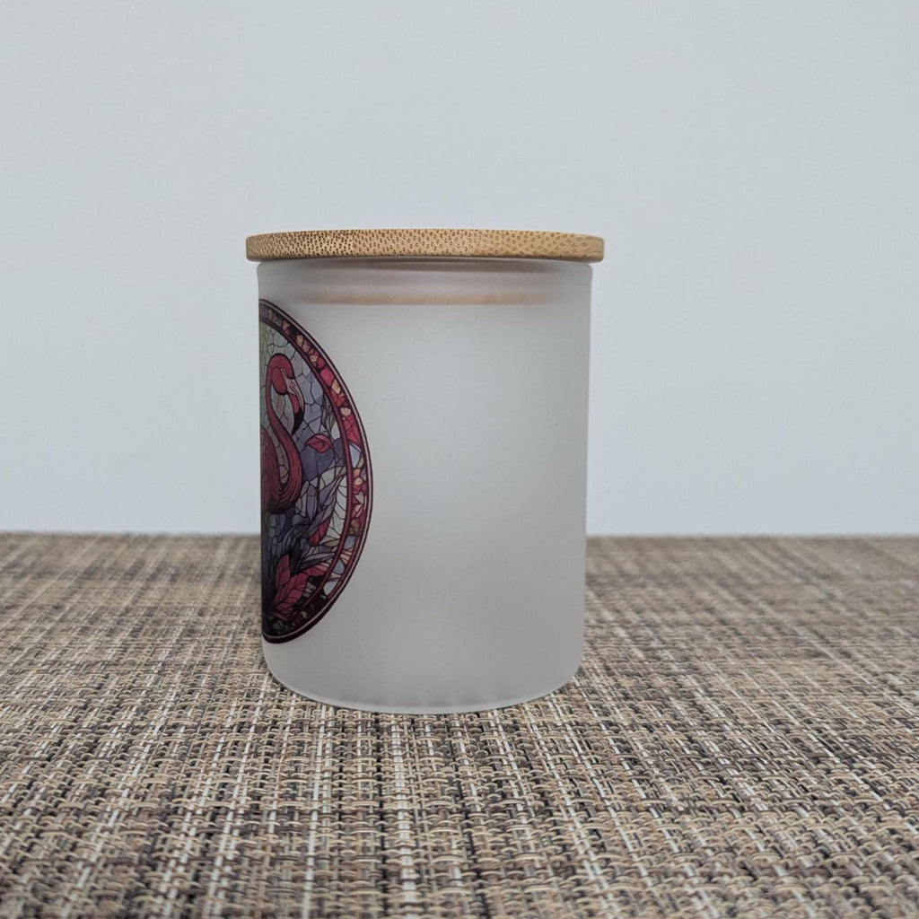Pink Flamingo Candle Holder With A Stained Glass Design, Includes A Battery Operated Flickering Tea Light