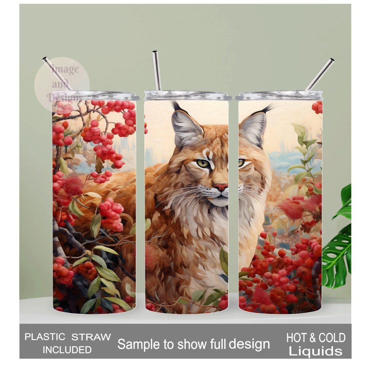 Wild Bobcat Tumbler With A Embroidered Design 20oz With Reusable Straw, Can Be Personalized
