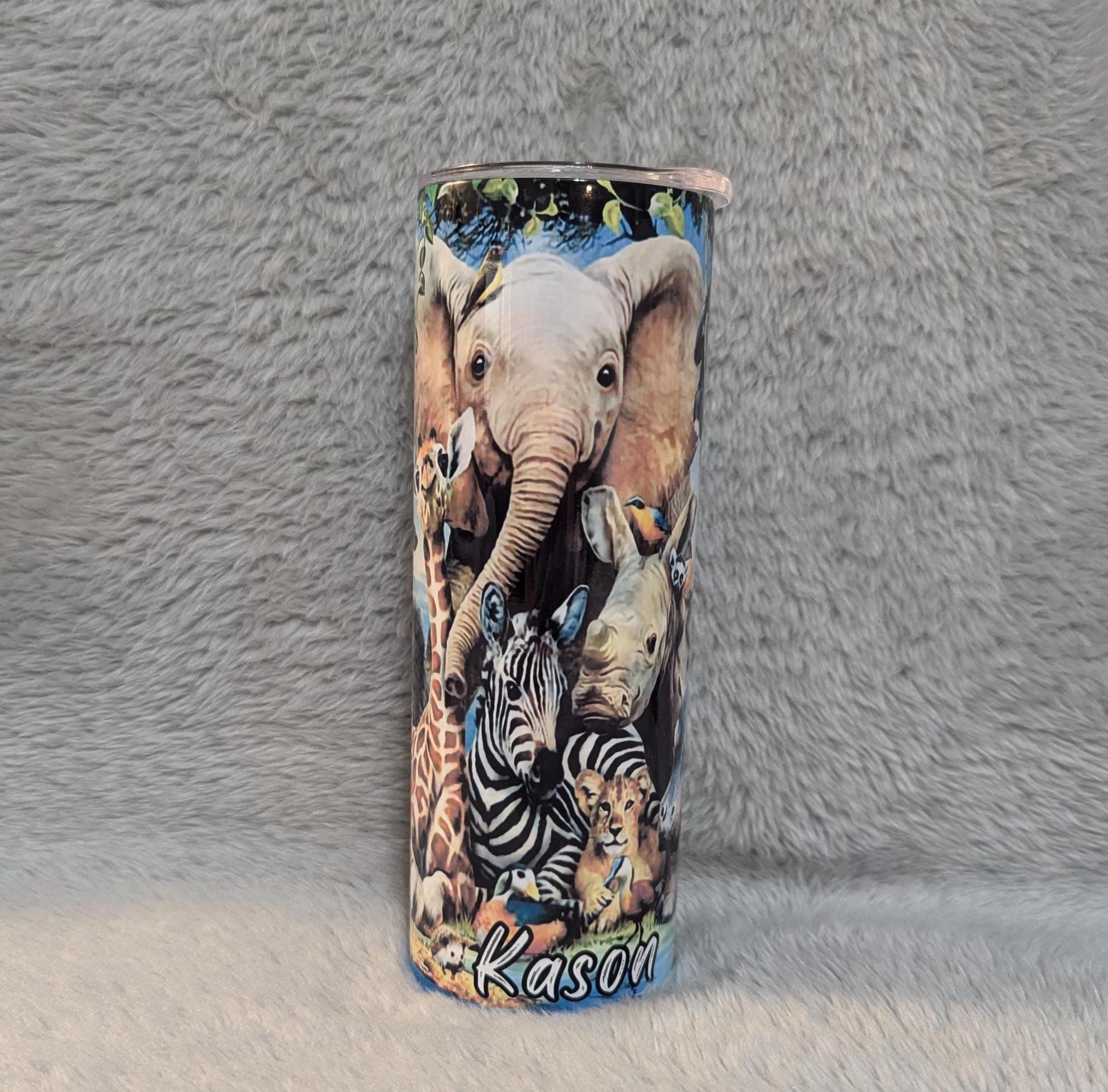 Jungle Animals Tumbler 20oz With Reusable Straw, Can Be Personalized