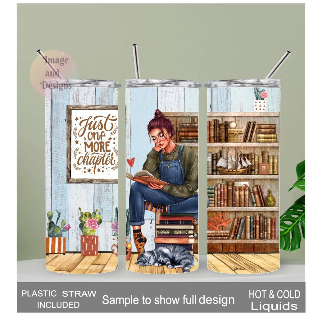 Just One More Chapter Book Lover Tumbler 20oz With Reusable Straw
