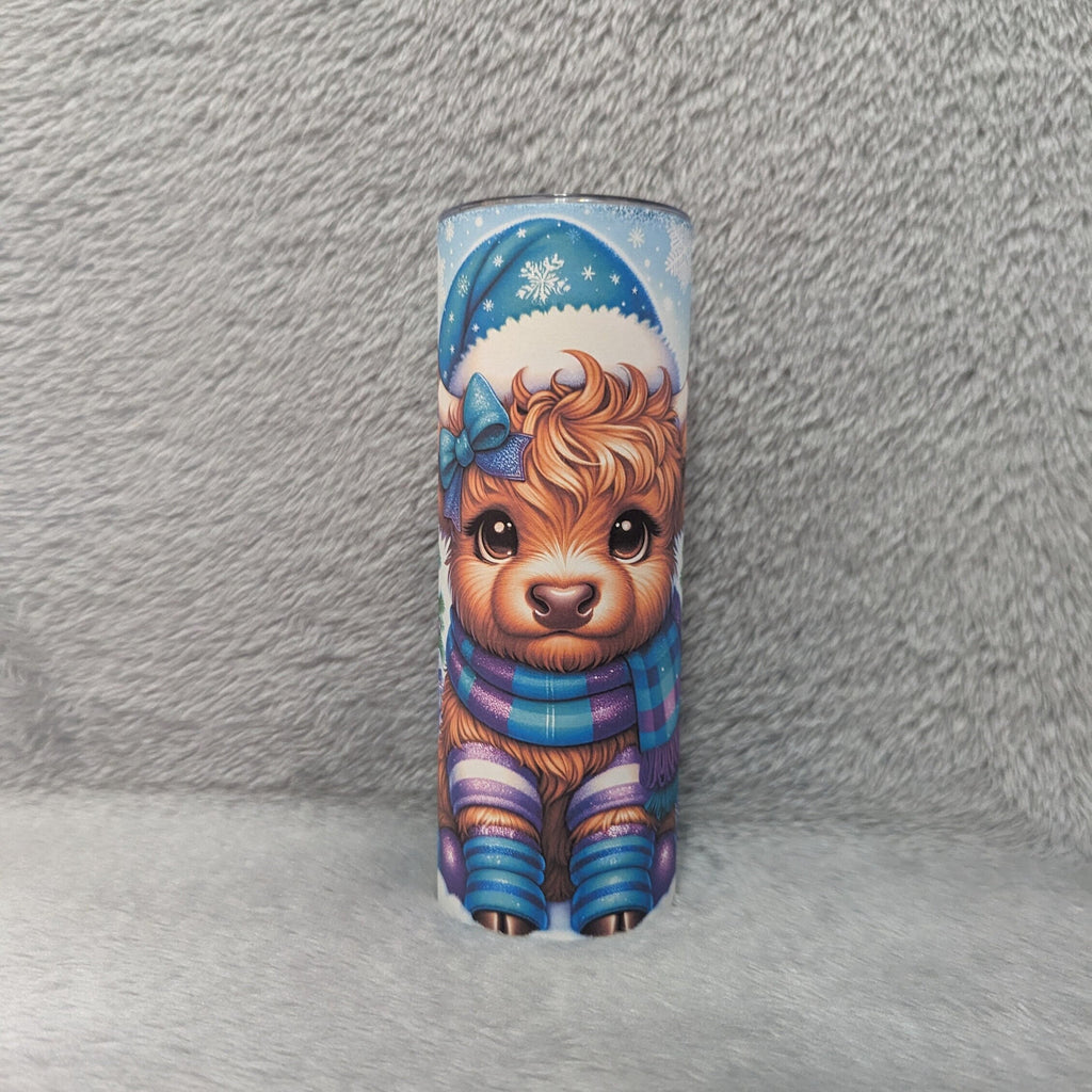 Highland Cow Christmas Tumbler 20oz With Reusable Straw, Can Be Personalized