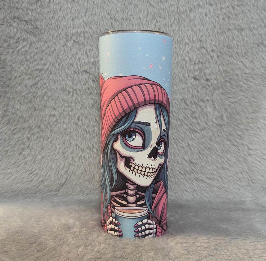 Sugar Skull Coffee Girl Tumbler 20oz With Reusable Straw, Can Be Personalized