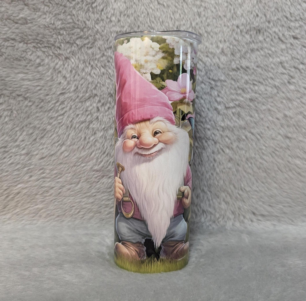 Cute Garden Gnome Tumbler 20oz With Reusable Straw, Can Be Personalized