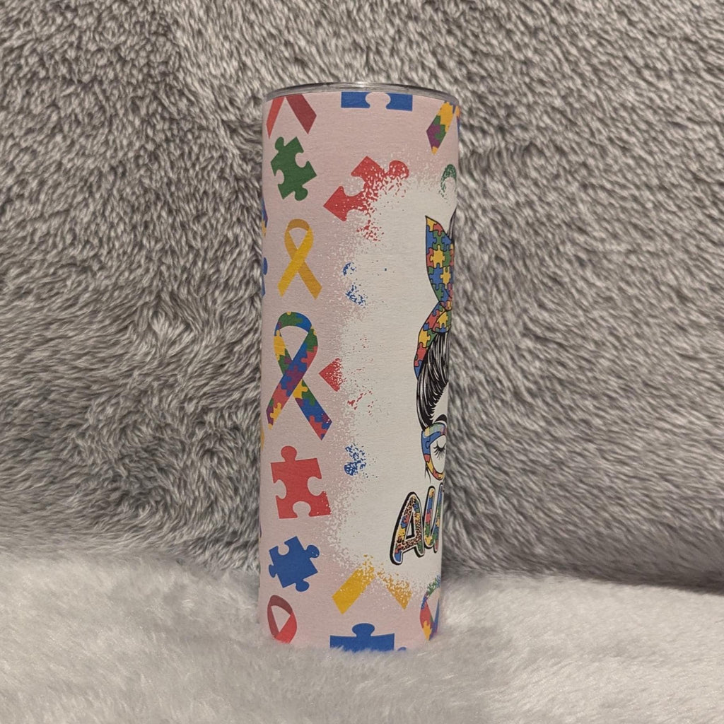 Autism Mom Tumbler 20oz With Reusable Straw, Can Be Personalized