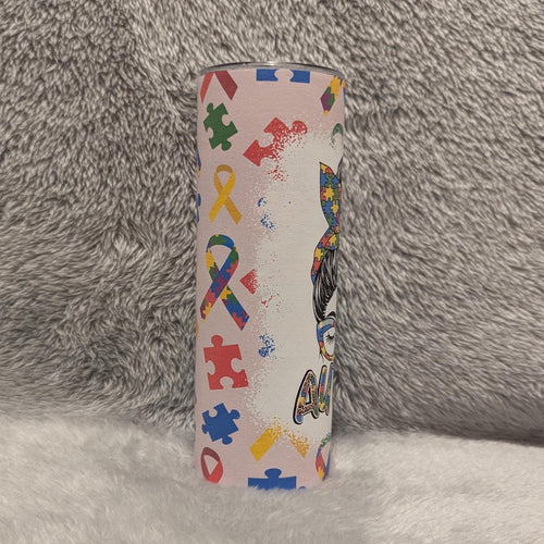 Autism Mom Tumbler 20oz With Reusable Straw, Can Be Personalized