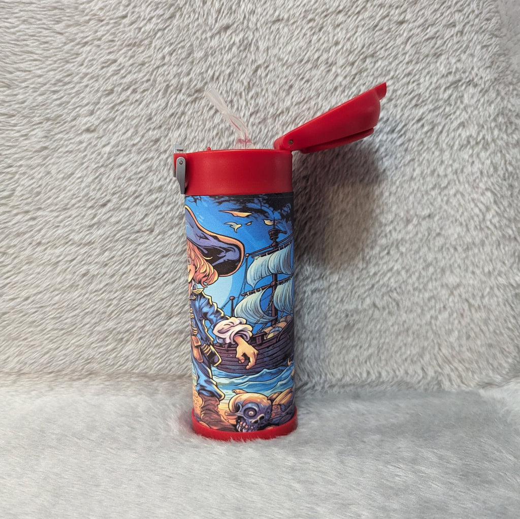 Kids Pirate Water Bottle 12oz With Reusable Straw Can Be Personalized