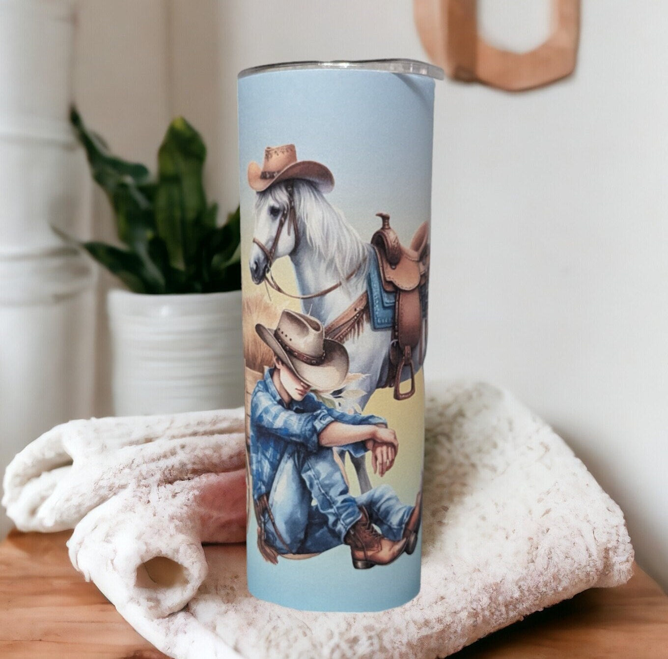 Cowboy Tumbler 20oz With Reusable Straw, Can Be Personalized