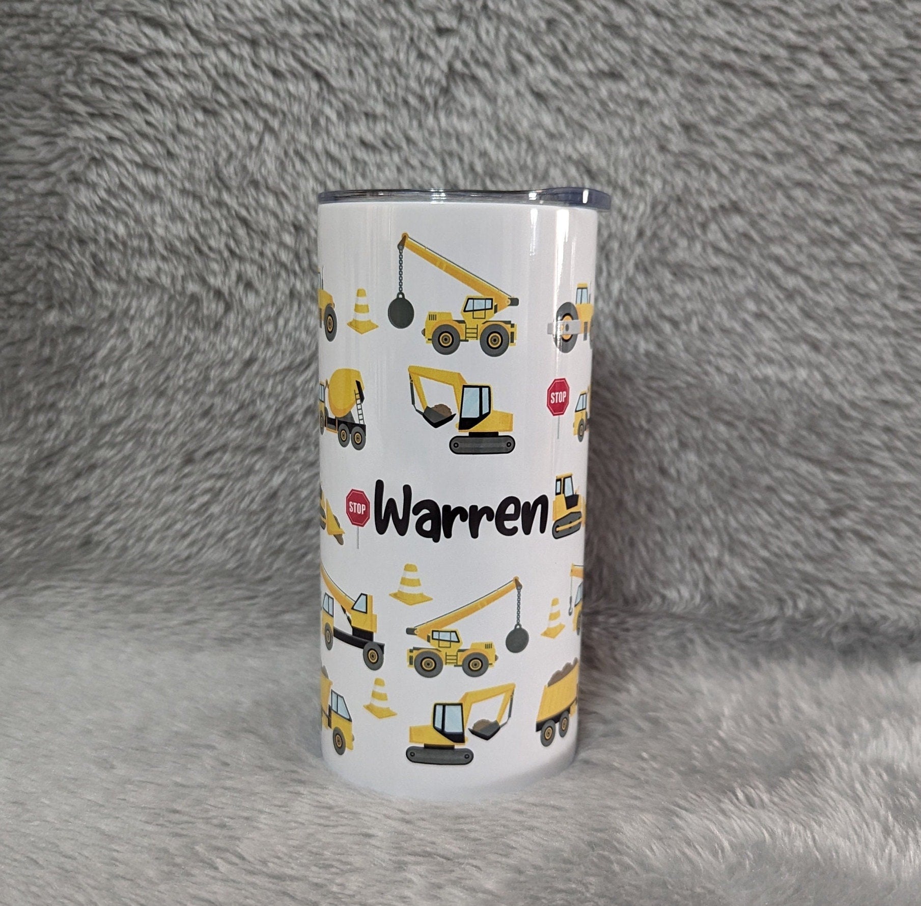 Kids Construction Tumbler 15oz With Reusable Straw, Can Be Personalized