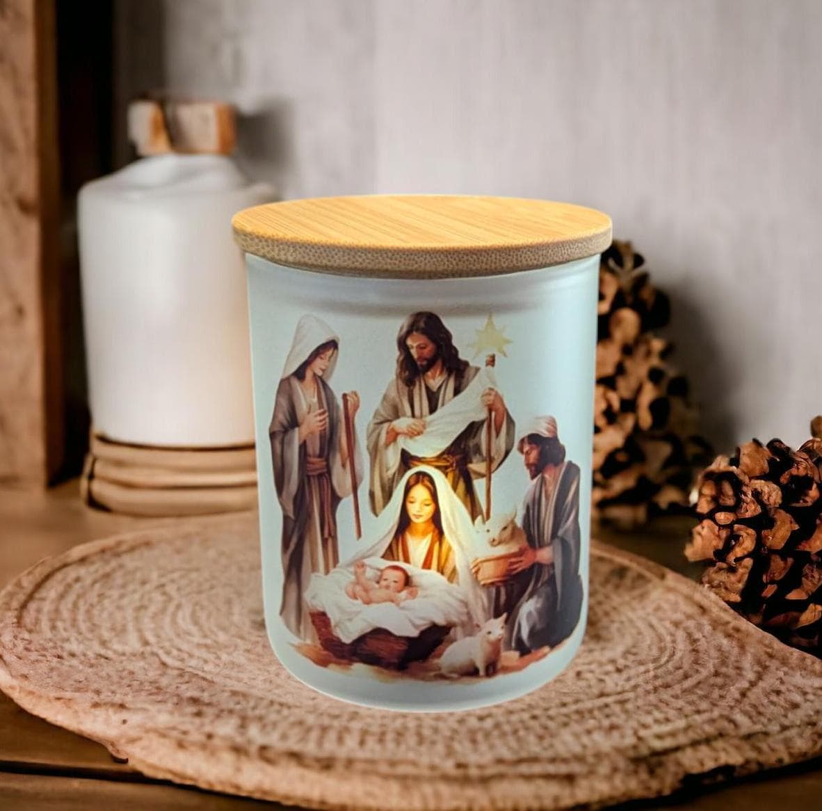 Nativity Scene Candle Holder With A Battery Operated Flickering Tea Light