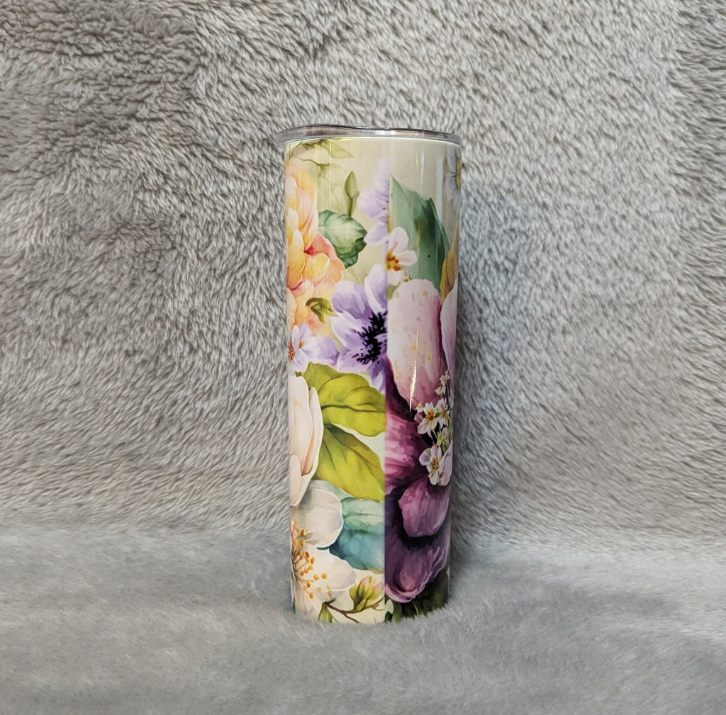 Floral Hummingbird Tumbler 20oz With Reusable Straw, Can Be Personalized